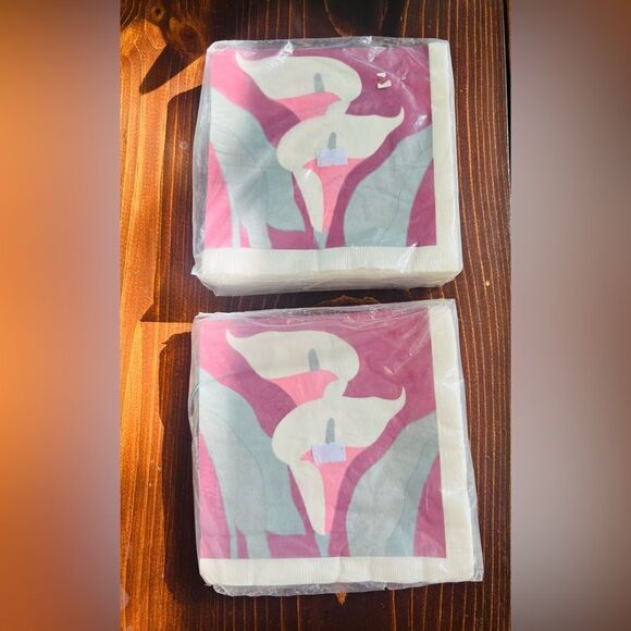 PARTY HOUSE 2 Packages Guest Dinner Napkins Vintage 1988 Lilies Pink Gray NISP - Picture 1 of 2